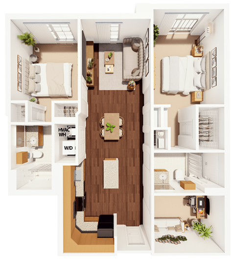 Floor plan for 2 beds, 2 baths, 1006 sqft